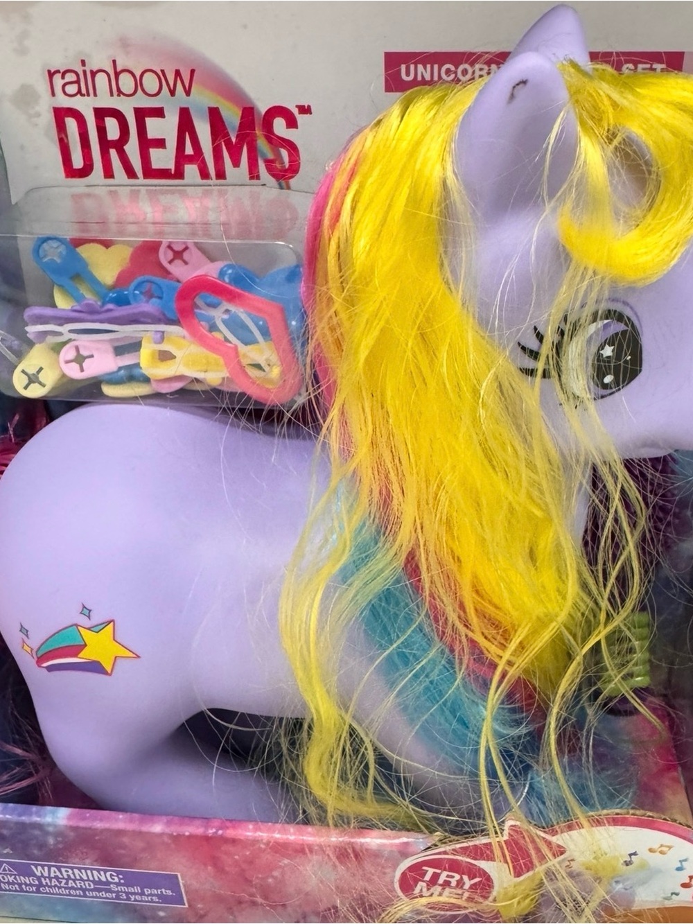 My Little Pony Purple Unicorn Plush with Yellow Rainbow Mane